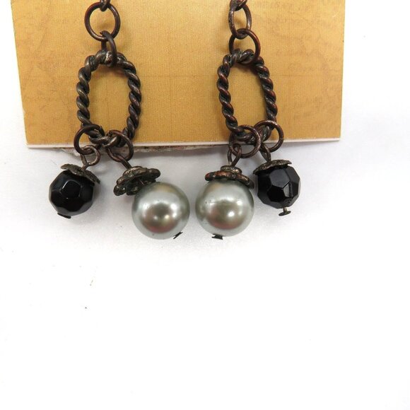 Patricia Nash Earrings Genuine Stone Dangle Earrings Chain Pearl Accents New - Picture 7 of 8